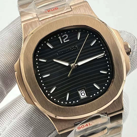 Seiko Rose Gold Black Dial Nautilus